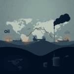 Illustration representing falling oil prices, OPEC+ uncertainty, and energy market volatility