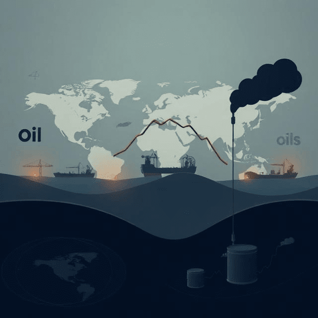 Illustration representing falling oil prices, OPEC+ uncertainty, and energy market volatility