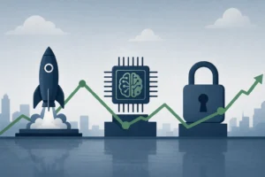 SpaceX AI capex and IPO lockup market test illustrated with a chart, chip, rocket, and padlock